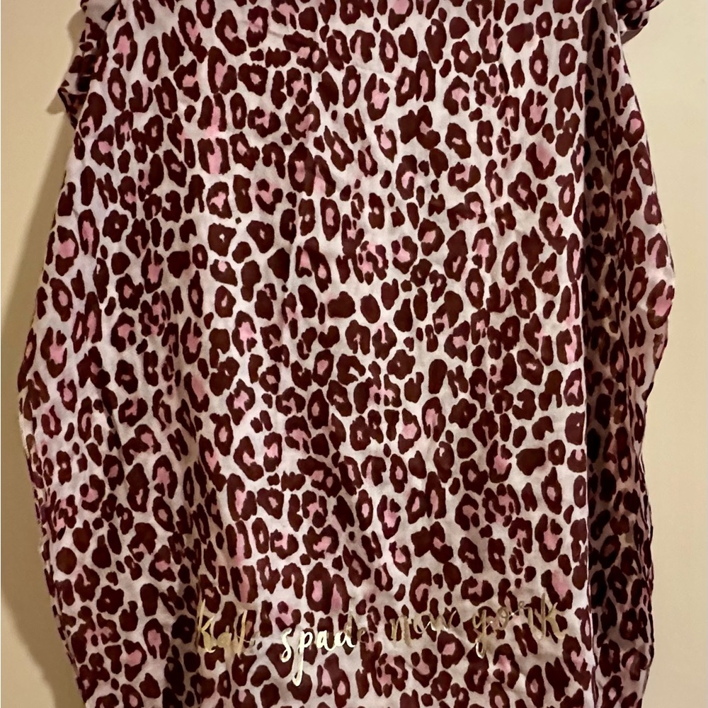 Kate Spade New York Pink Leopard Print Scarf - “Kate Spade New York” in gold